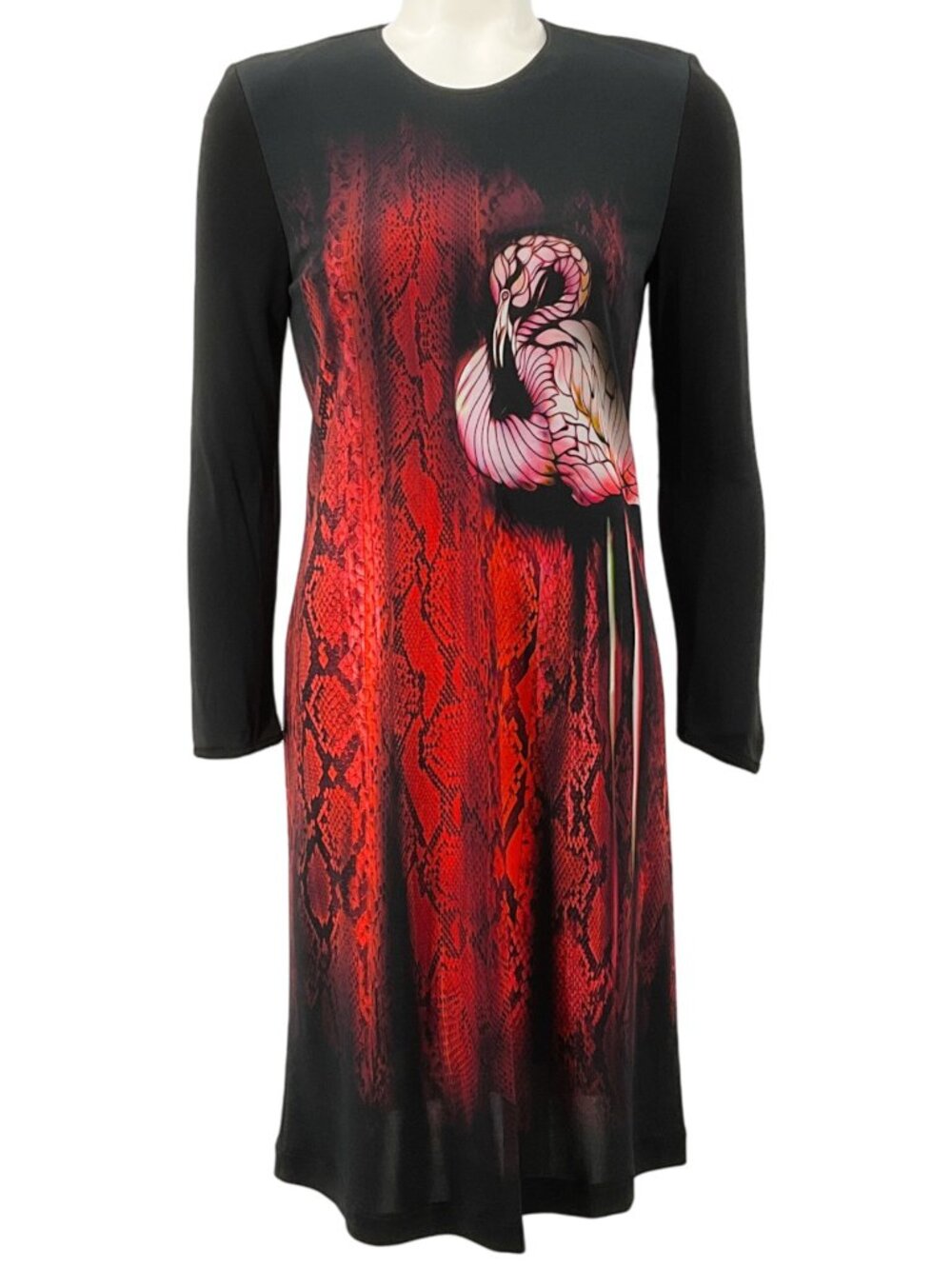 Just Cavalli Red / Black Flamingo Print Long Sleeve Dress